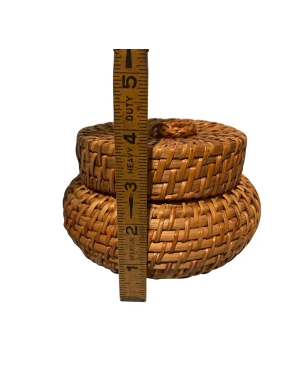 Vintage Wicker Small Round Storage Box